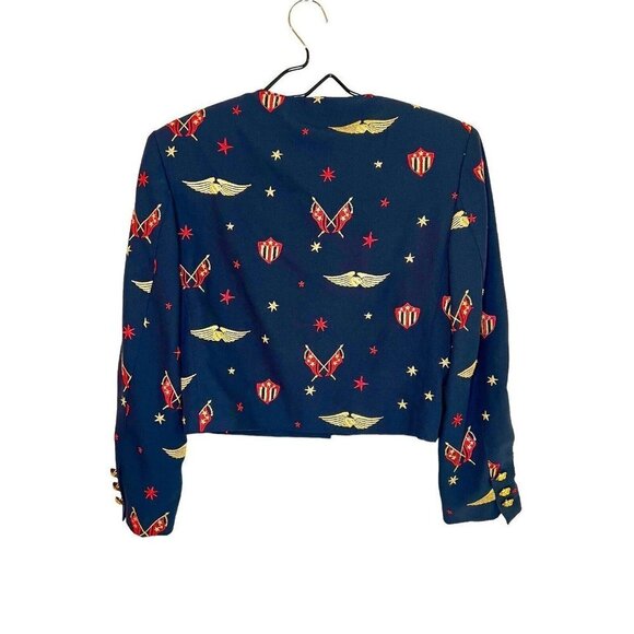 MONDI Cropped Blazer Sz 34 Germany Small Navy Blue Wings Pilot Crest 80s 90s VTG - Picture 7 of 11
